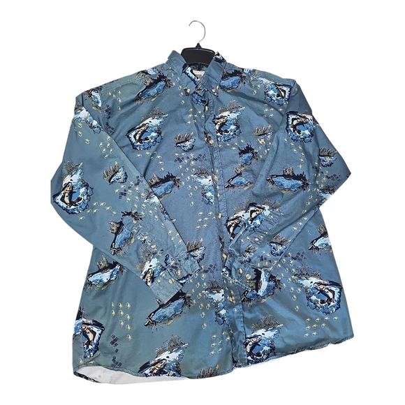 Men’s Michael Austin Rugged Wear Bass Fishing Shirt XL Teal Green Blue - Picture 12 of 13